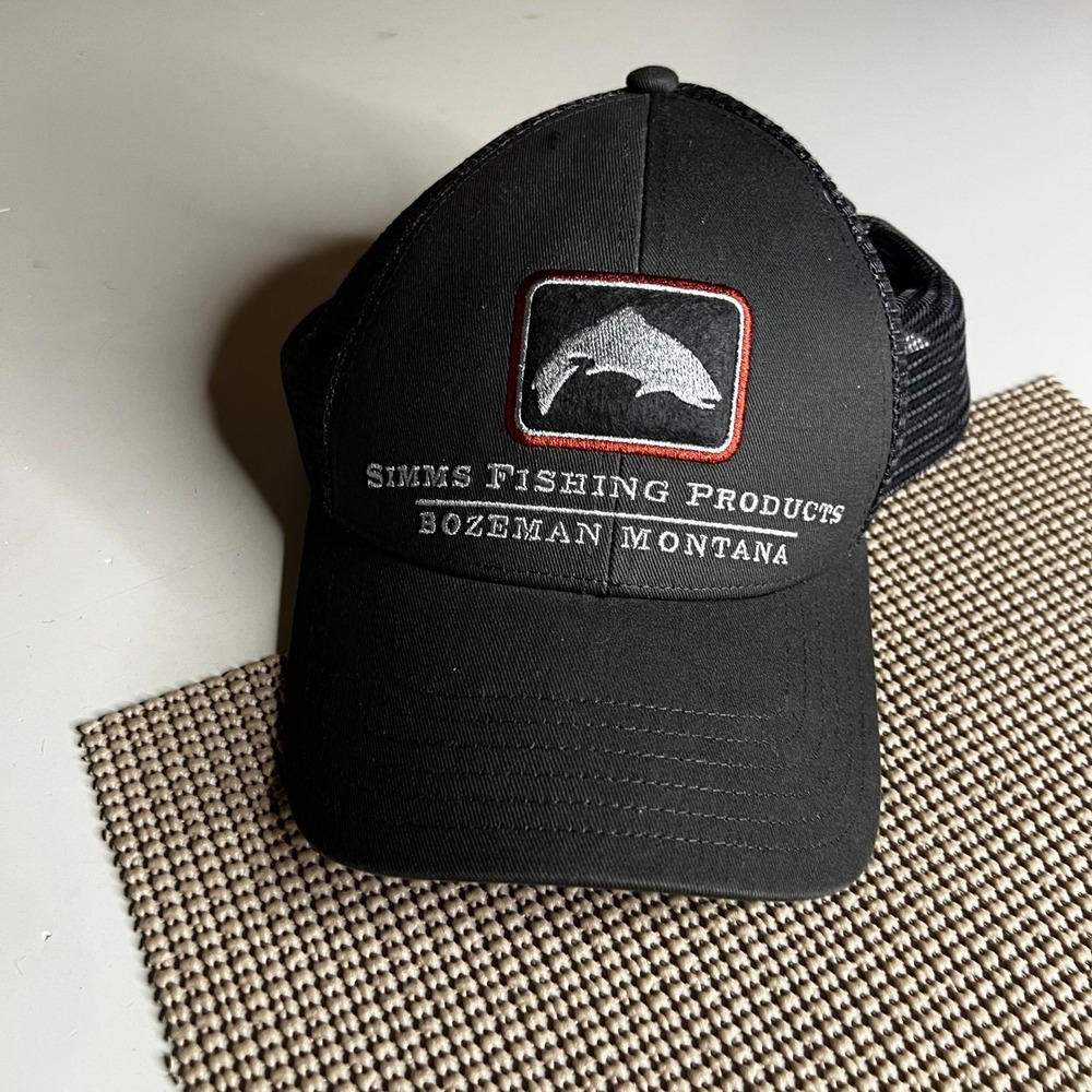 Simms Fishing Products Bozeman Montana Trucker Hat Black Mesh Snapback Cap